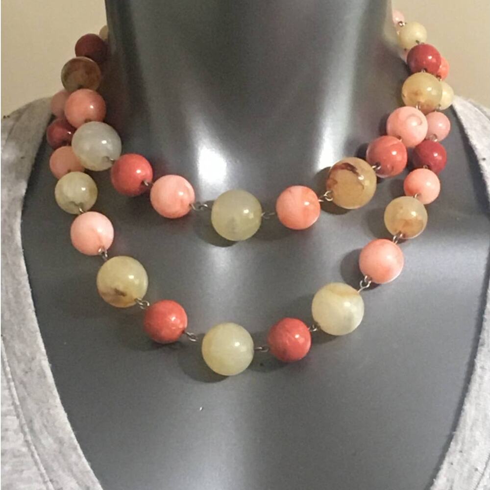 Pretty Beaded Two Strand Choker Style Adjustable Necklace